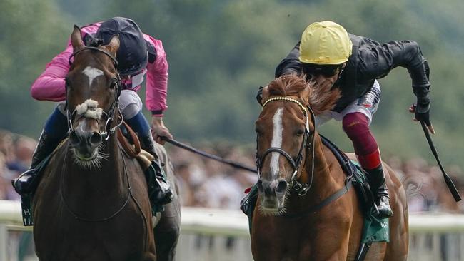 Spanish Mission (left) goes down narrowly to superstar stayer Stradivarius in the Lonsdale Cup at York in August Picture: Alan Crowhurst – Getty Images