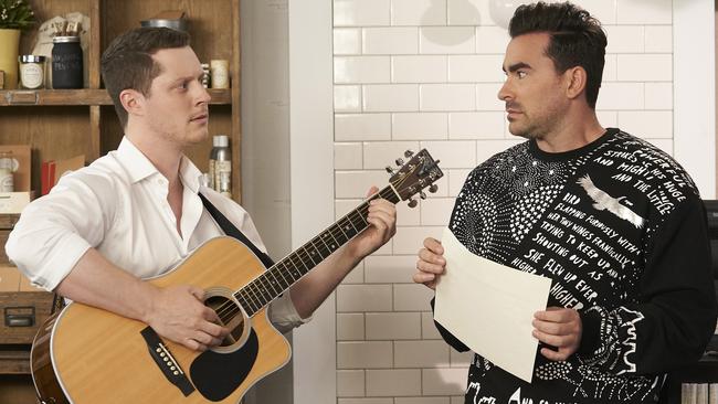 Noah Reid and Daniel Levy in Schitt's Creek. Picture: Supplied.