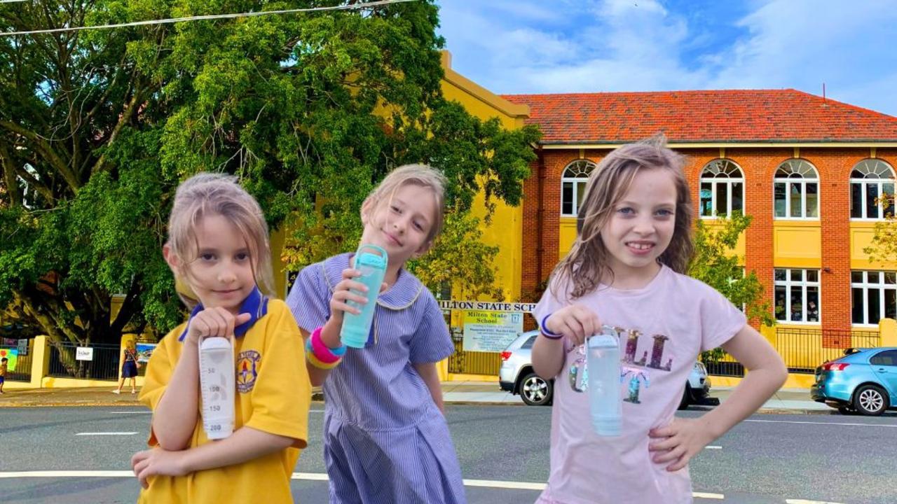 Milton State School students with their cool Koor bottles. Pictures: Contributed