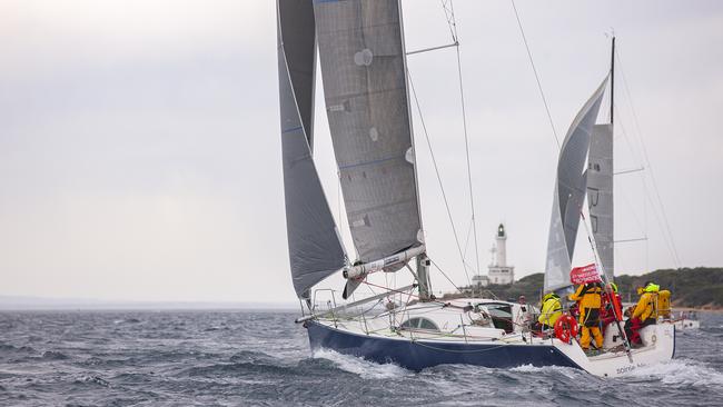 A yacht heads out of Portsea on the way to Devonport. Picture: Steb Fisher