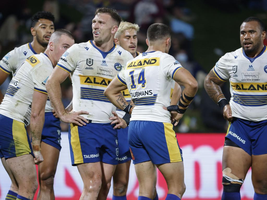 Moses denied any rifts in the Eels squad over the size of their hotel rooms. Picture: Glenn Hunt / Getty Images