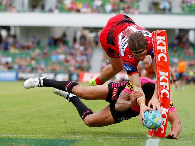 The try that cost the Panthers half-a-million big ones. Picture: James Worsfold/Getty