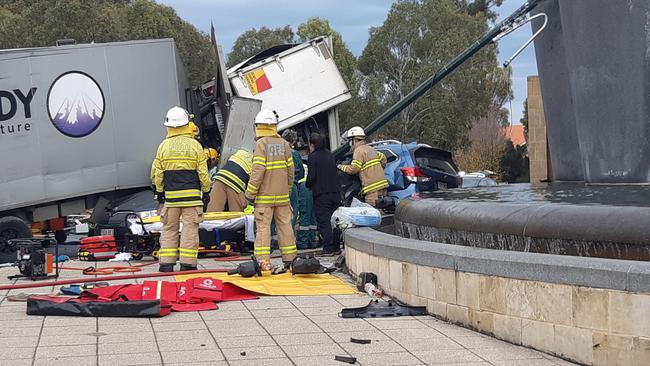 The scene of the crash at the bottom of the freeway at the intersection of Glen Osmond and Portrush roads in July. Picture: Lynton Grace