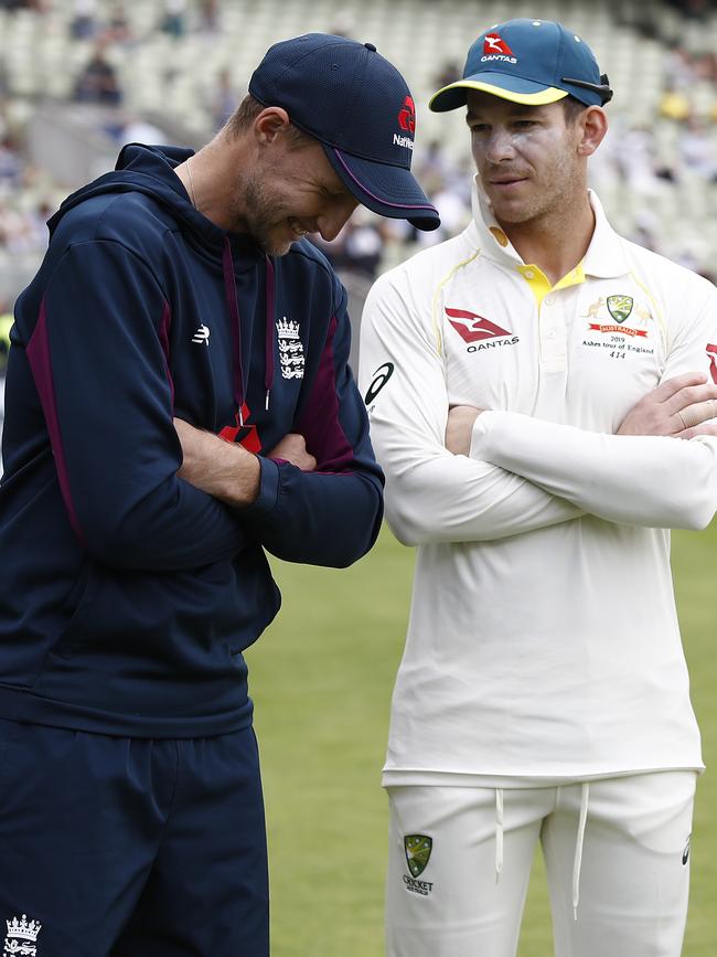 Joe Root and Tim Paine. Picture: Getty Images