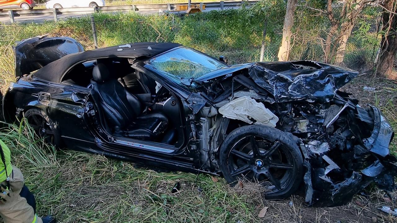 The crumpled remains of Elle’s BMW after the crash in Pimpama.