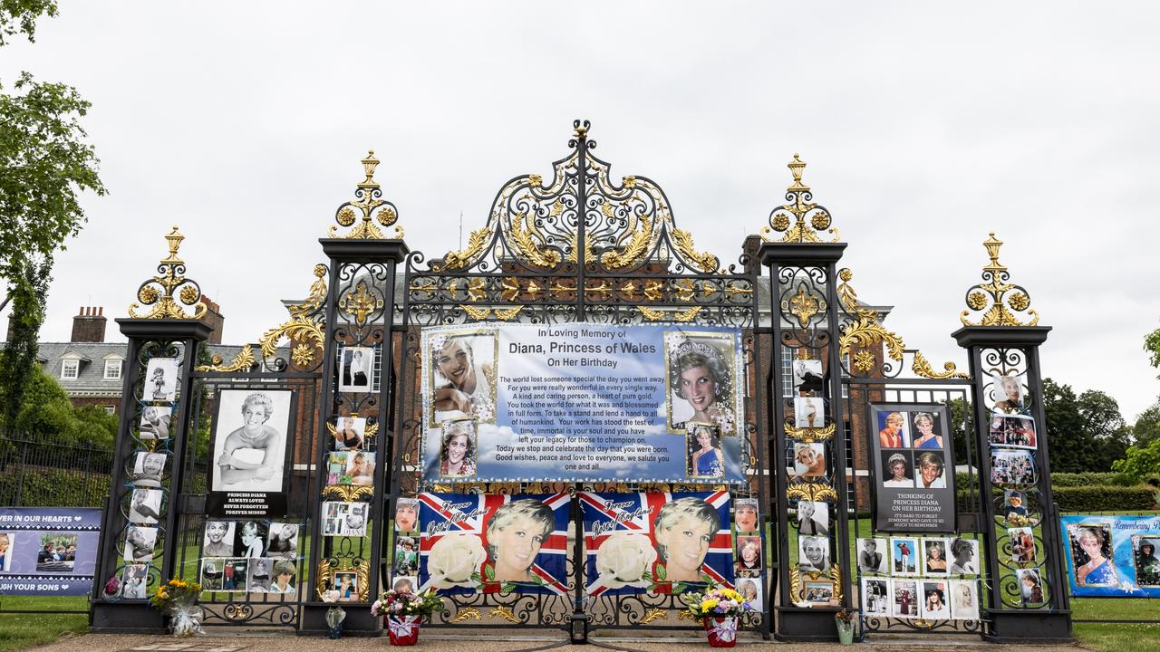 The gates at Kensington Palace, where a ceremony will be held to honour Princess Diana on what would have been her 60th birthday. Picture: Leon Neal/Getty Images