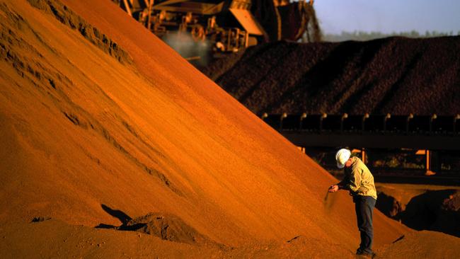 Iron ore stockpiles at Mineral Resources’ mine in Marandoo, Western Australia.