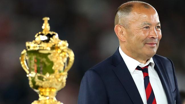 England head coach Eddie Jones walks past the Webb Ellis Cup after the Rugby World Cup 2019 Final between England and South Africa in Yokohama. Picture: Getty Images