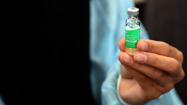 A vial of the AstraZeneca COVID-19 vaccine. (Photo by AHMAD AL-BASHA / AFP)