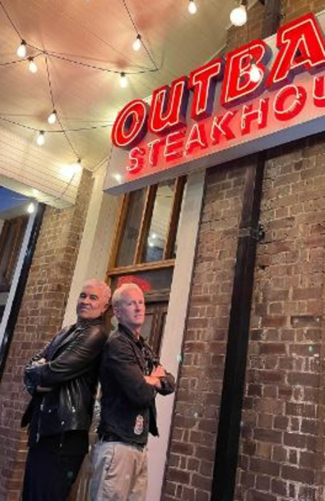 Foo Fighters’ drummer Josh Freese and guitarist Pat Smear enjoyed a “date night” at Outback Steakhouse in Sydney. Picture: Instagram