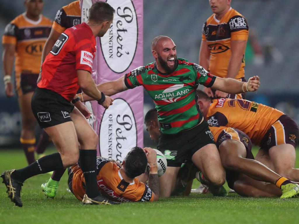 Souths Mark Nicholls pulled the Broncos’ pants down.