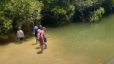 Residents warn of crocodile danger as children fish in Deep Creek. Picture: Supplied.