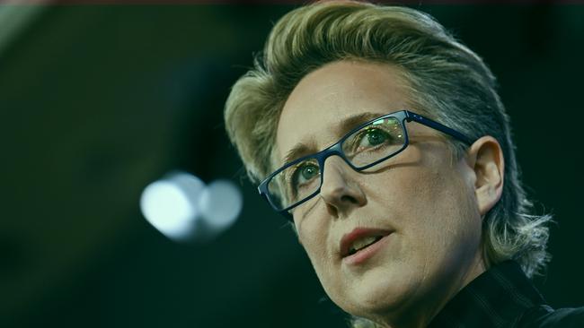 Secretary of the ACTU Sally Mcmanus addresses the National Press Club in Canberra. Picture: NCA NewsWire / Martin Ollman