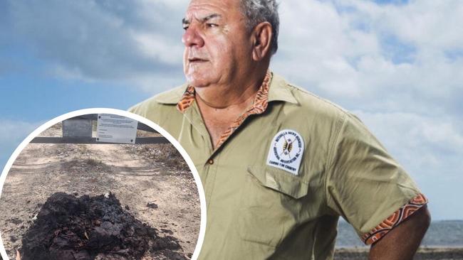 Butchulla elder Glen Miller speaks out after a load of excrement was dumped outside the gate of the Butchulla Men's Business property between Maaroom and Boonooroo.