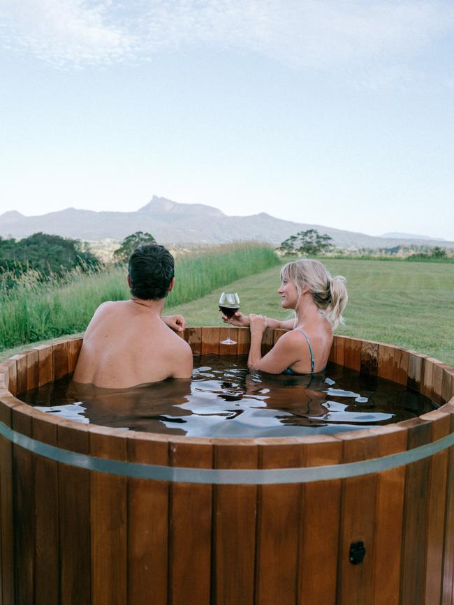 With a stylish caravan, hot tub and chef-prepared meals, Steviestay is a next level glamping option in Pumpenbil, NSW. Picture: @elsas_wholesomelife