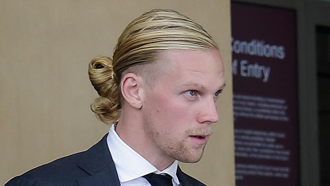 Thomas Cameron, nephew of Federal Liberal MP Dan Tehan, leaves the Magistrates Court during a break for a committal on drug charges. Picture: Ian Currie