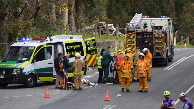 A motorcyclist has been injured after colliding with a car on Ridge Rd at Summertown. Picture: Jason Katsaras