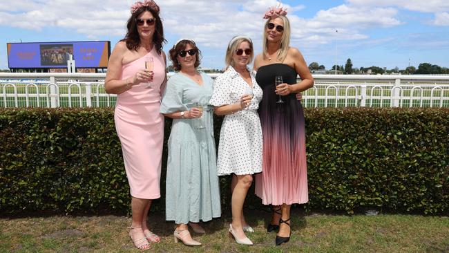 MELBOURNE, AUSTRALIA – OCTOBER 16 2024 Pauline, Lisa, Fiona and Michelle at the Caulfield Social race day at Caulfield racecourse on Wednesday 16th October, 2024 Picture: Brendan Beckett