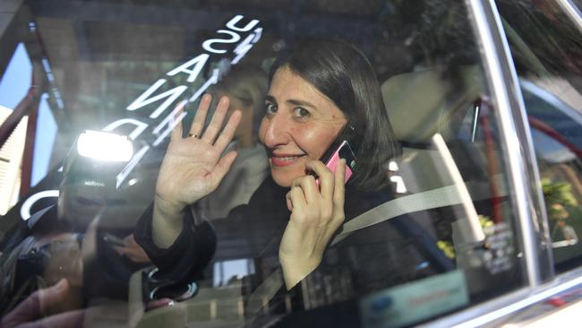 NSW Premier Gladys Berejiklian leaves her Sydney office on Friday night as calls grow for John Barilaro to resign as Nationals leader. Picture: AAP Image