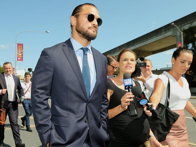 Rugby union player Karmichael Hunt leaves court today. Picture: AAP