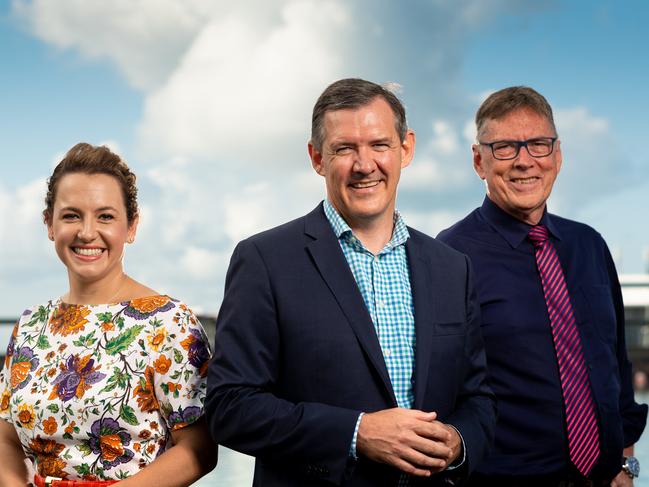 Chief Minister Michael Gunner, Opposition Leader Lia Finocchiaro and Territory Alliance leader Terry Mills debate the upcoming 2020 NT election at Darwin's Waterfront, hosted by Sky News and NT News.Picture : Che Chorley