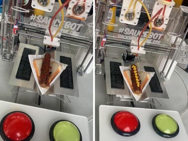 Bunnings’ famous sausage sizzles have gone high tech with a sauce dispensing machine spotted by one eagle eyed TikTok user. Picture: TikTok