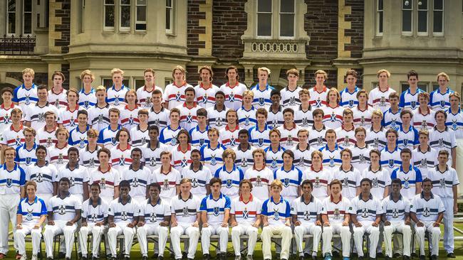 Cricketers from the six schools in strips made for the week-long tournament. Picture: AAP/Roy Vandervegt