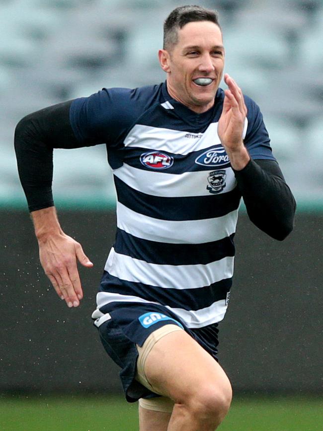 Harry Taylor at Geelong training. Picture: Alison Wynd