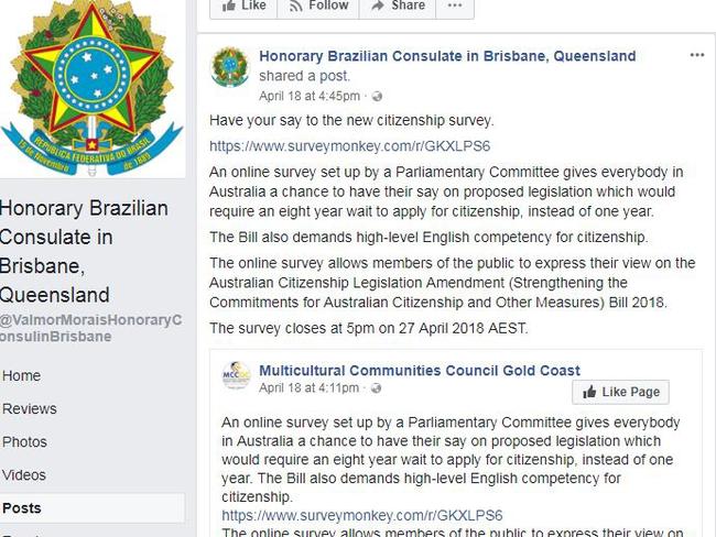 The Honorary Brazilian Consulate in Brisbane also urged it’s followers to vote.