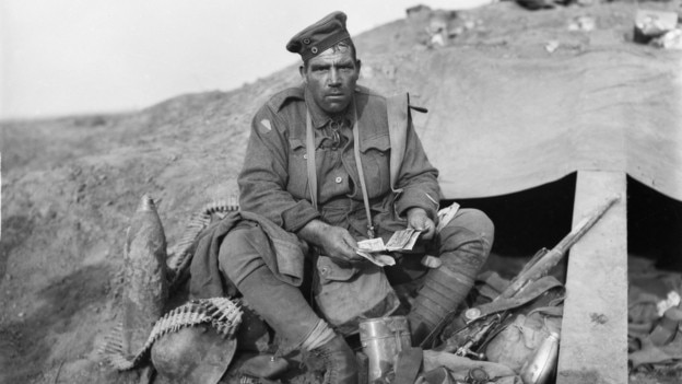 John Hines with his trophies obtained during the Third Battle of Ypres. Source: Australian War Memorial