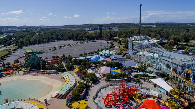 Drone footage of Dreamworld and Whitewater World empty due to coronavirus. Picture: Jerad Williams