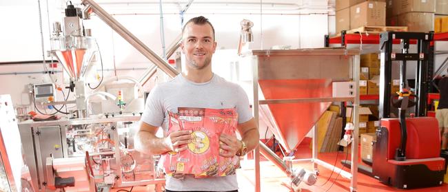 Mike Kellett at his Macro Mike factory in Burleigh – his dairy and gluten-free mixes and powders are a runaway success.