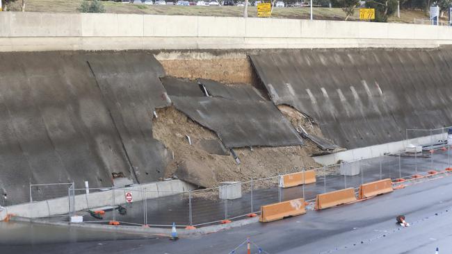 The first wall collapse on the Darlington motorway. Picture: Dean Martin.