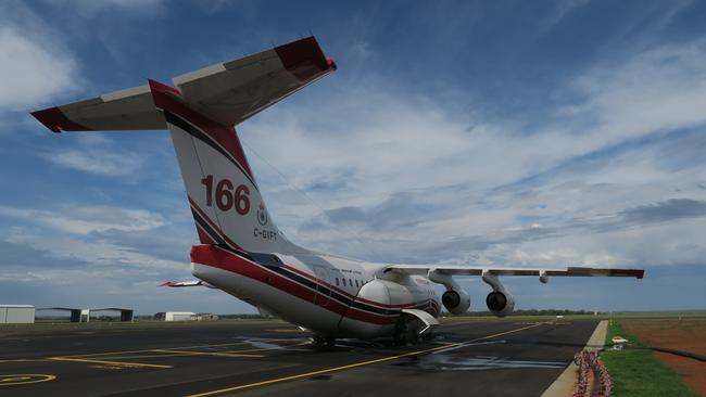 An RJ85 tanker from Canada parked on the new apron that's calling Dubbo home during the current bushfire season, on the new parking bay — also known as an apron. Picture: Ryan Young