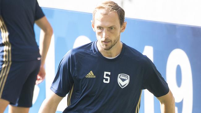 Melbourne Victory player Georg Niedermeier is seen during a training session ahead of Victory's opening Asian Champions League clash against Daegu FC at Rectangular Stadium in Melbourne, Monday, March 4, 2019. (AAP Image/Ellen Smith) NO ARCHIVING