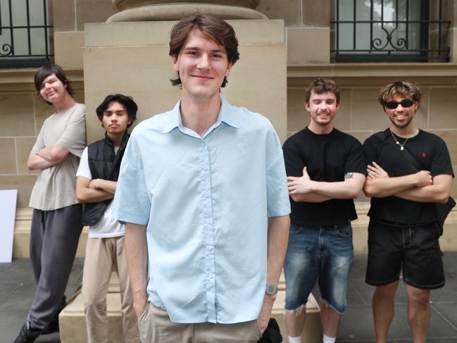 Seth Potter, Matthew Faiz Pangai, Maxie Oliver, Maison Lukic and Daneil Clark compete in a Jacob Elordi lookalike contest. Picture: David Crosling