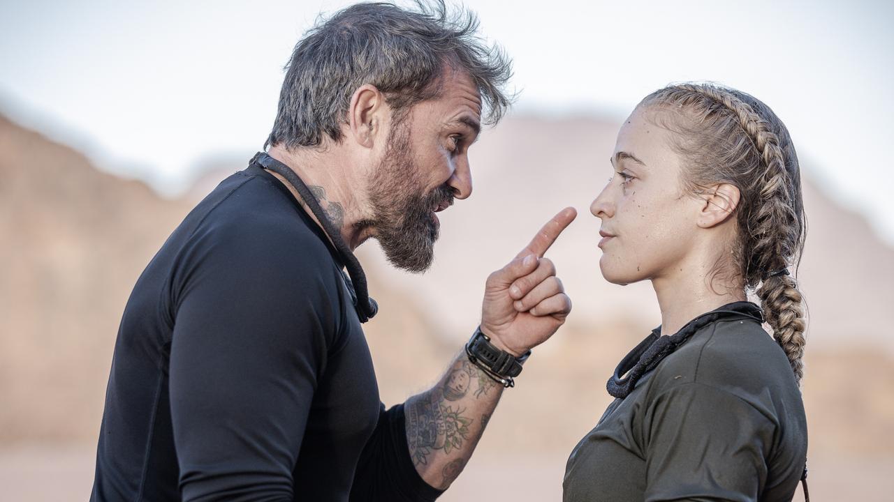 SAS Australia chief instructor Ant Middleton gets stuck into Zima Anderson on the Channel 7 reality show. Picture: Remco Jansen