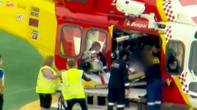 Leah Kilner is airlifted to Brisbane’s Princess Alexandra Hospital. Picture: Nine News