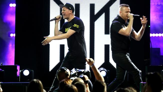 Hilltop Hoods perform during the 33rd Annual ARIA Music Awards in 2019. Picture: AAP / Brendon Thorne