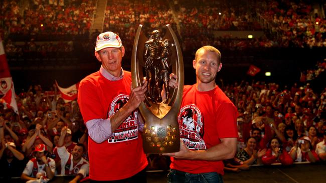 Bennett (L) and captain Ben Hornby helped bring premiership glory to the joint-venture team.