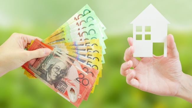 Client giving Australian money to property agent for buying house