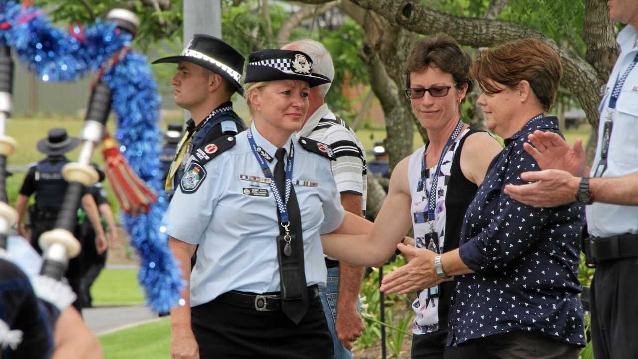 Former Sunshine Coast police officer Acting Assistant Commissioner Debbie Platz speaks with Senior Sergeant Kelly McAuliffe and Sergeant Ange McCarthy on her last day with the Queensland Police Service. Picture: Contributed