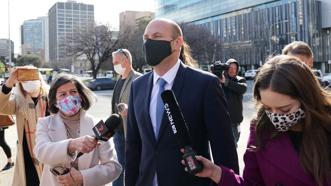 MP Sam Duluk leaves the Magistrates Court after he was found not guilty of assault at a Christmas party in 2019. Picture: NCA NewsWire / David Mariuz