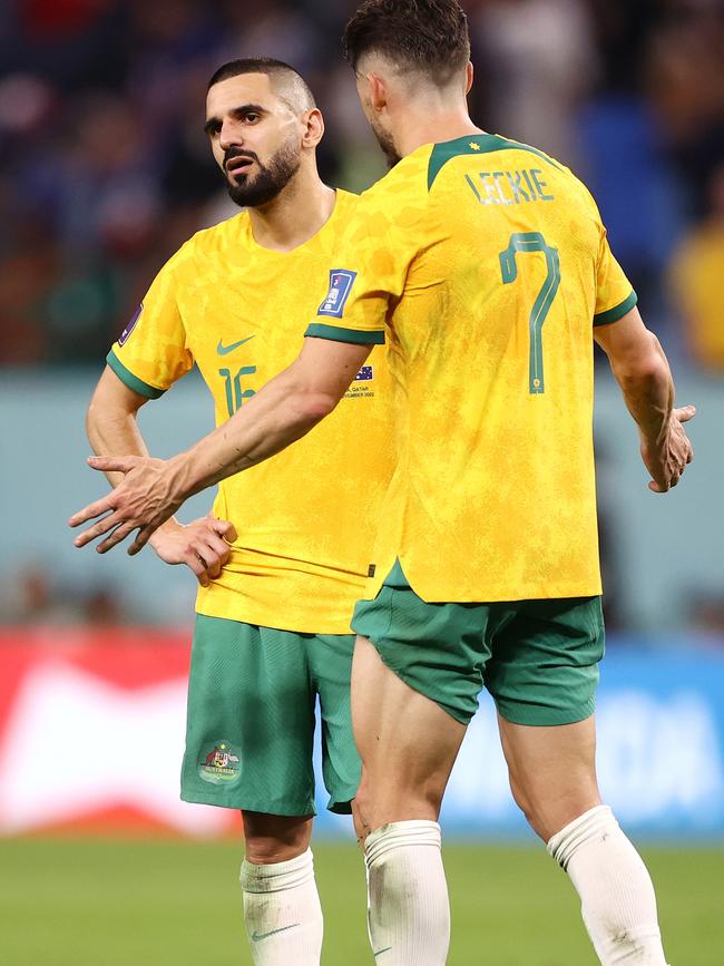 Matthew Leckie and Aziz Behich show their frustration at fulltime.