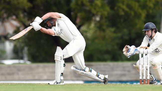 Bayswater’s Paul Gloury drives one down the ground against Balwyn.