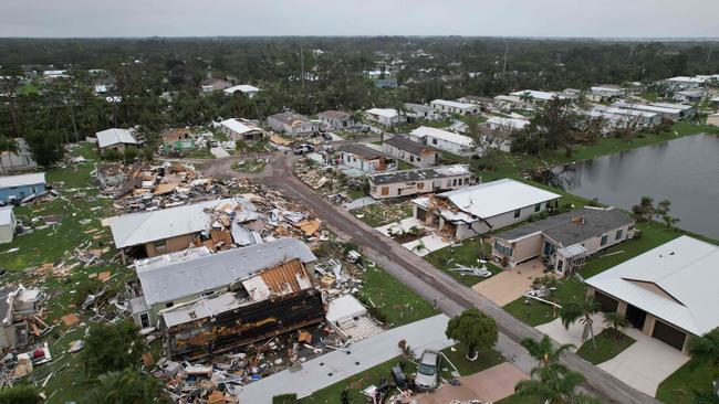 An aerial view shows destruction at the Spanish Lakes country club in Fort Pierce. At least 12 people were dead after Hurricane Milton smashed into Florida. Picture: John Falchetto / AFP