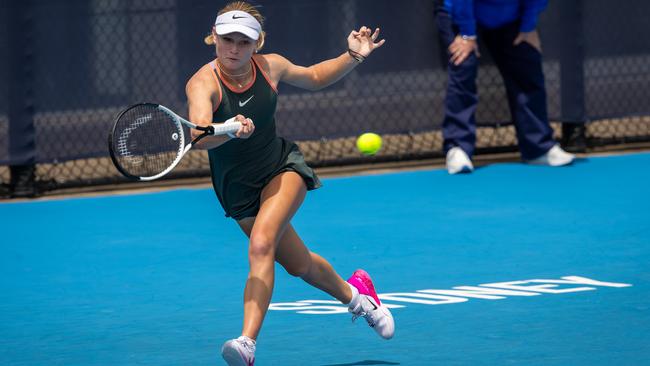 Gold Coast tennis star Emerson Jones, aged just 16, beat three much higher-ranked and old Australian tennis pros to stun the field as a wildcard and win the Perpetual Sydney Open. Picture: Tennis NSW