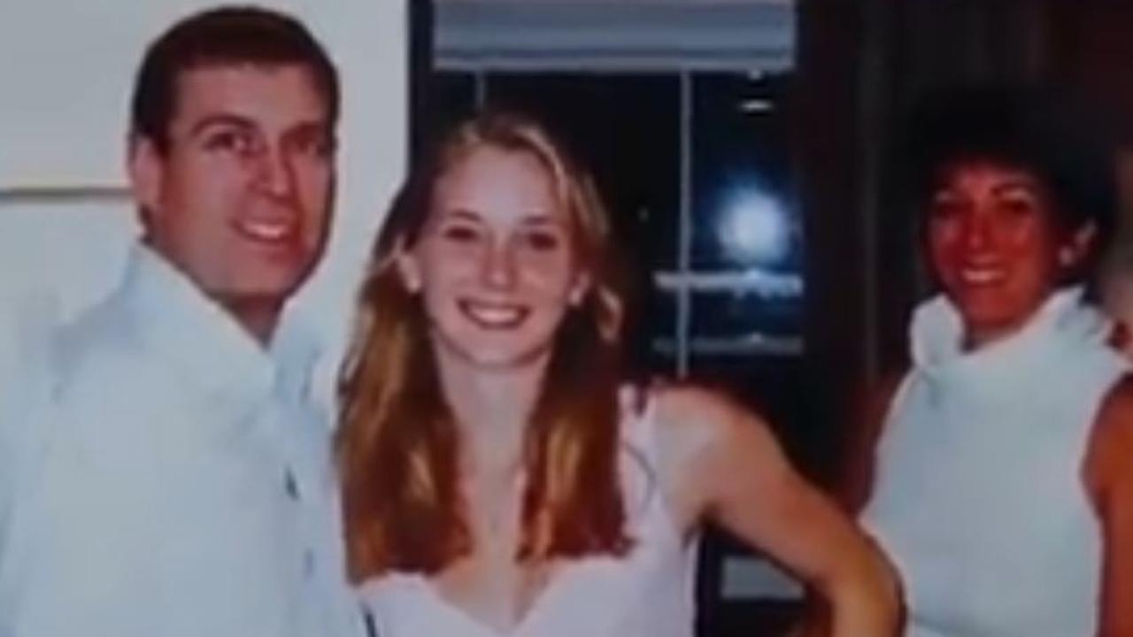 Prince Andrew, Virginia Roberts Giuffre and Ghislaine Maxwell are pictured together inside the London Mews home of Ghislaine Maxwell (right). Picture: Screengrab / Channel 9 / 60 Minutes