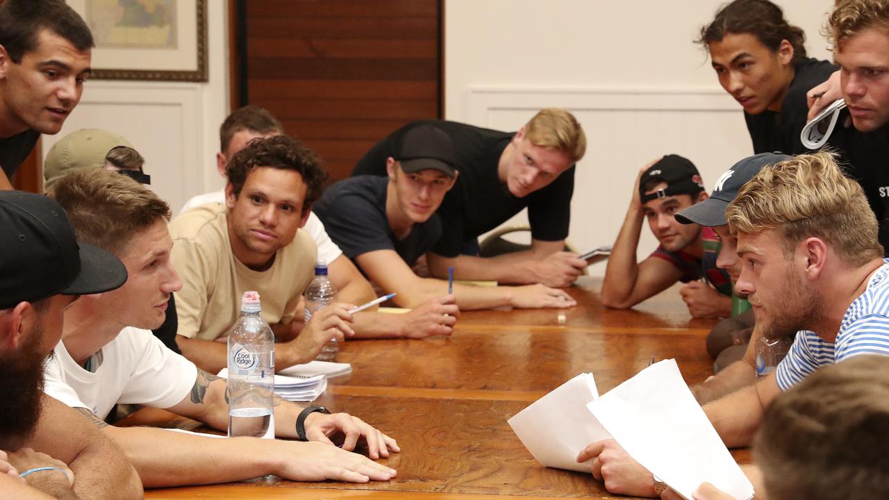 Players during a negotiation exercise on camp. Picture: Sarah Reed.