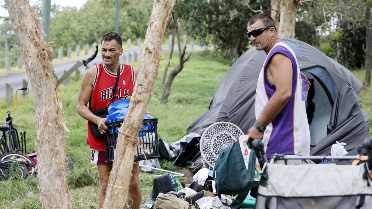 Some of the people evicted from Gayndah Coastal Arboretum. Picture: Josh Woning